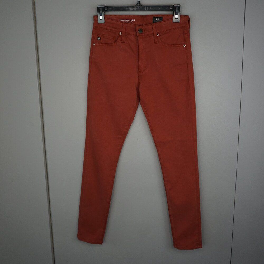 AG Farrah High Rise Skinny Ankle Stretch Sateen Pants in Dark Hibiscus sz 26